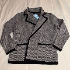 Ann Taylor Factory Cardigan Jacket Knit Blazer Black Gray XS Petite